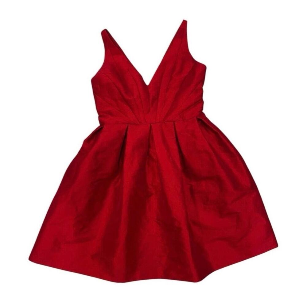 Z Spoke by Zac Posen Red Fit & Flare Dress Size 8 Satin V Neck Designer Cocktail - Picture 5 of 13